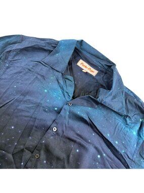 Perte d’ego Men’s Modal Neon Retro Ocean S/S Button-Down Shirt Blue • 2XL